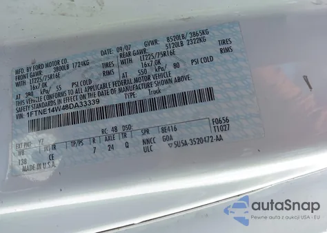 2008 Ford E-150 Commercial/Recreational z USA, uszkodzony, nr VIN 1FTNE14W48DA33339